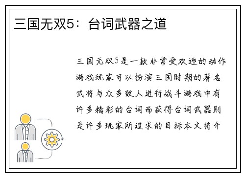 三国无双5：台词武器之道